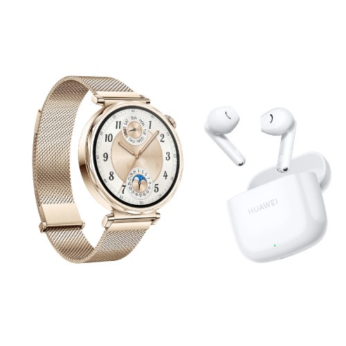 SMARTWATCH HUAWEI GT 5 MILANESE STRAP 41MM (55020DJQFREE) GOLD & FREEBUDSSE 2 CERAMIC WHITE